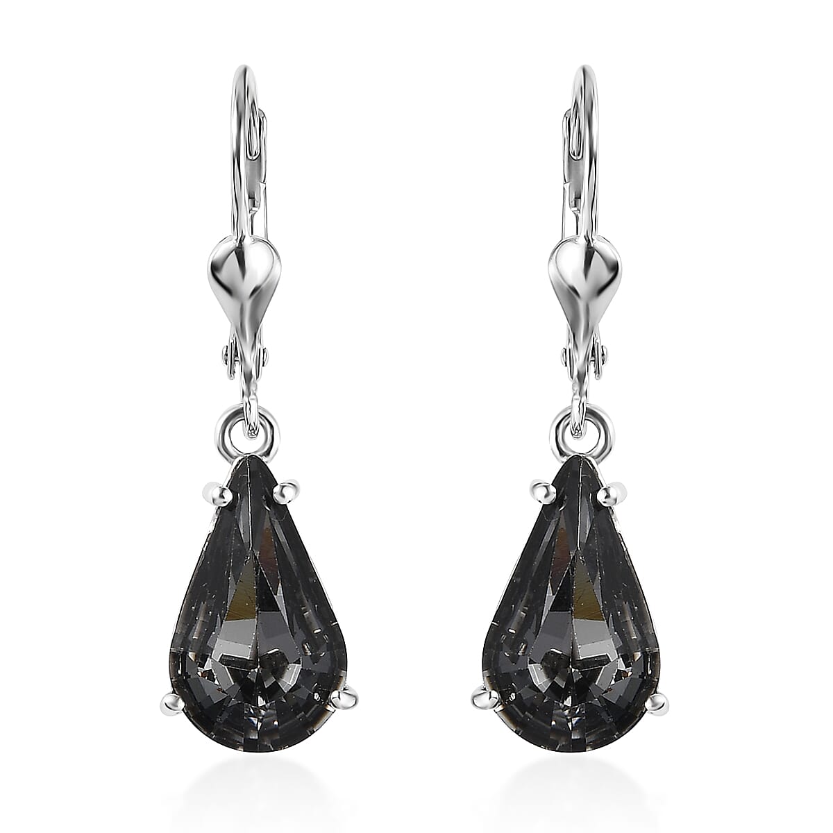 Designer Premium Silver Night Austrian Crystal Solitaire Lever Back Earrings in Platinum Over Sterling Silver image number 0