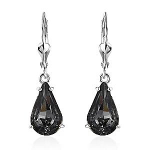 Designer Premium Silver Night Austrian Crystal Solitaire Lever Back Earrings in Platinum Over Sterling Silver