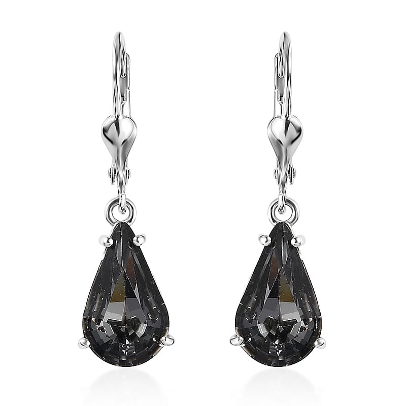 Designer Premium Silver Night Austrian Crystal Solitaire Lever Back Earrings in Platinum Over Sterling Silver
