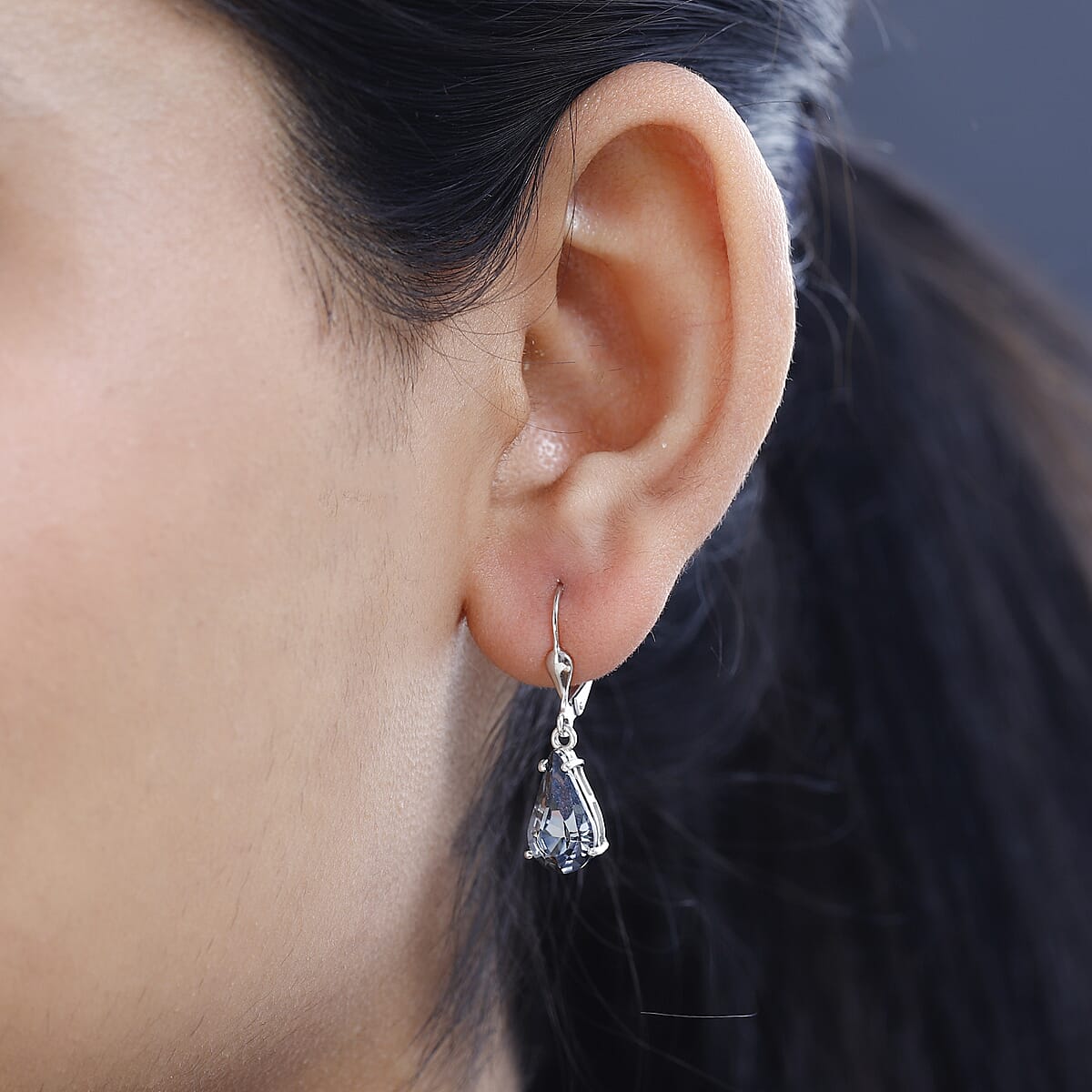 Designer Premium Silver Night Austrian Crystal Solitaire Lever Back Earrings in Platinum Over Sterling Silver image number 2