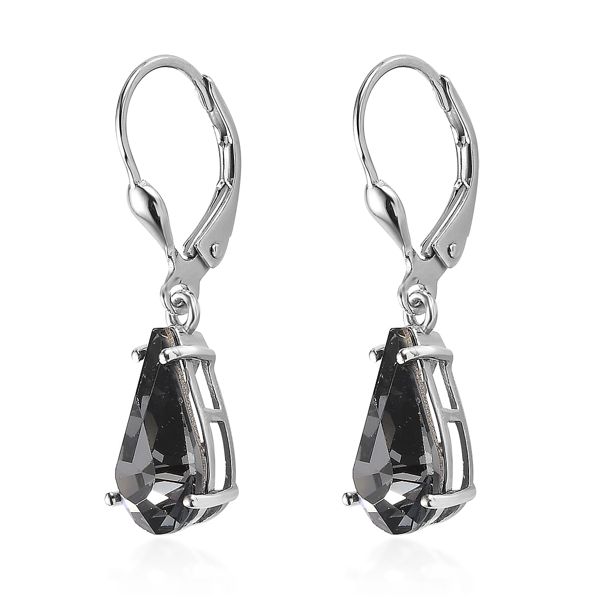 Designer Premium Silver Night Austrian Crystal Solitaire Lever Back Earrings in Platinum Over Sterling Silver image number 3