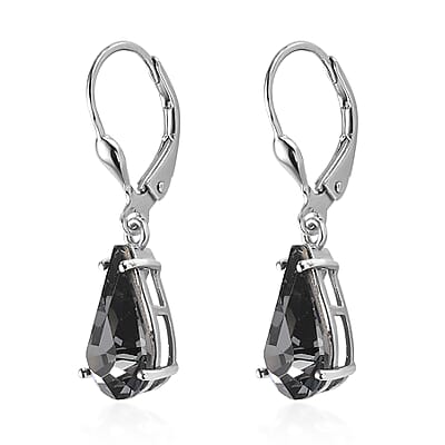 Designer Premium Silver Night Austrian Crystal Solitaire Lever Back Earrings in Platinum Over Sterling Silver