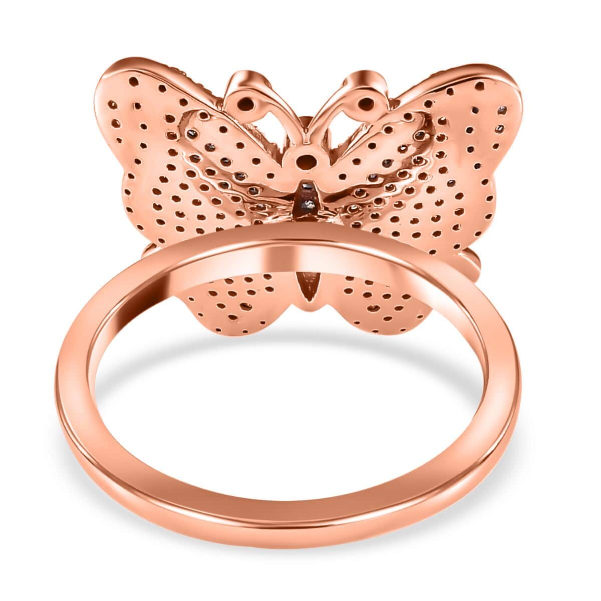 Natural Champagne and White Diamond Butterfly Ring in Vermeil Rose Gold Over Sterling Silver (Size 7.0) 0.75 ctw image number 4