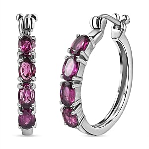 Orissa Rhodolite Garnet Hoop Earrings in Stainless Steel 4.40 ctw