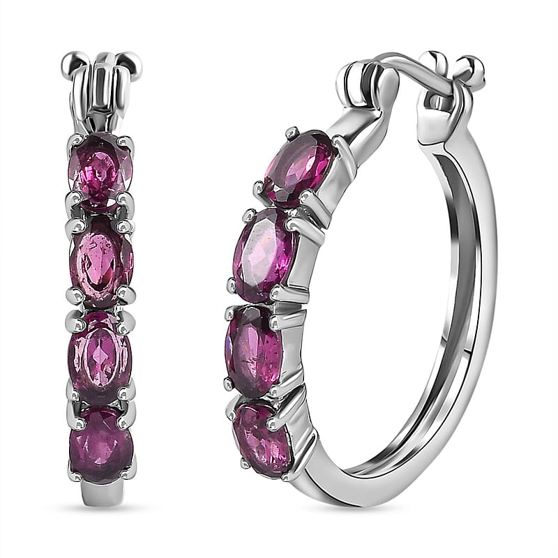Orissa Rhodolite Garnet Hoop Earrings in Stainless Steel 4.40 ctw