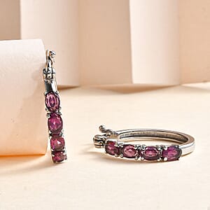 Orissa Rhodolite Garnet Hoop Earrings in Stainless Steel 4.40 ctw