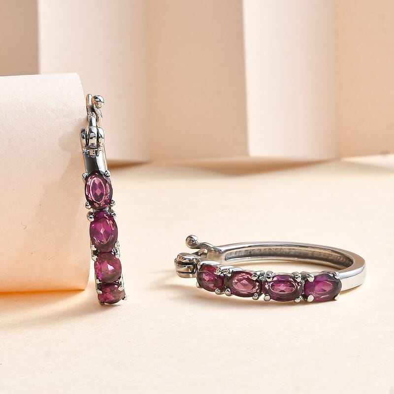 Orissa Rhodolite Garnet Hoop Earrings in Stainless Steel 4.40 ctw