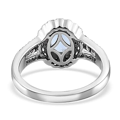Luxoro Premium Santa Maria Aquamarine, I2-I3 Natural Yellow and White Diamond 1.65 ctw Ring in 10K White Gold (Size 10.0) 4.35 Grams