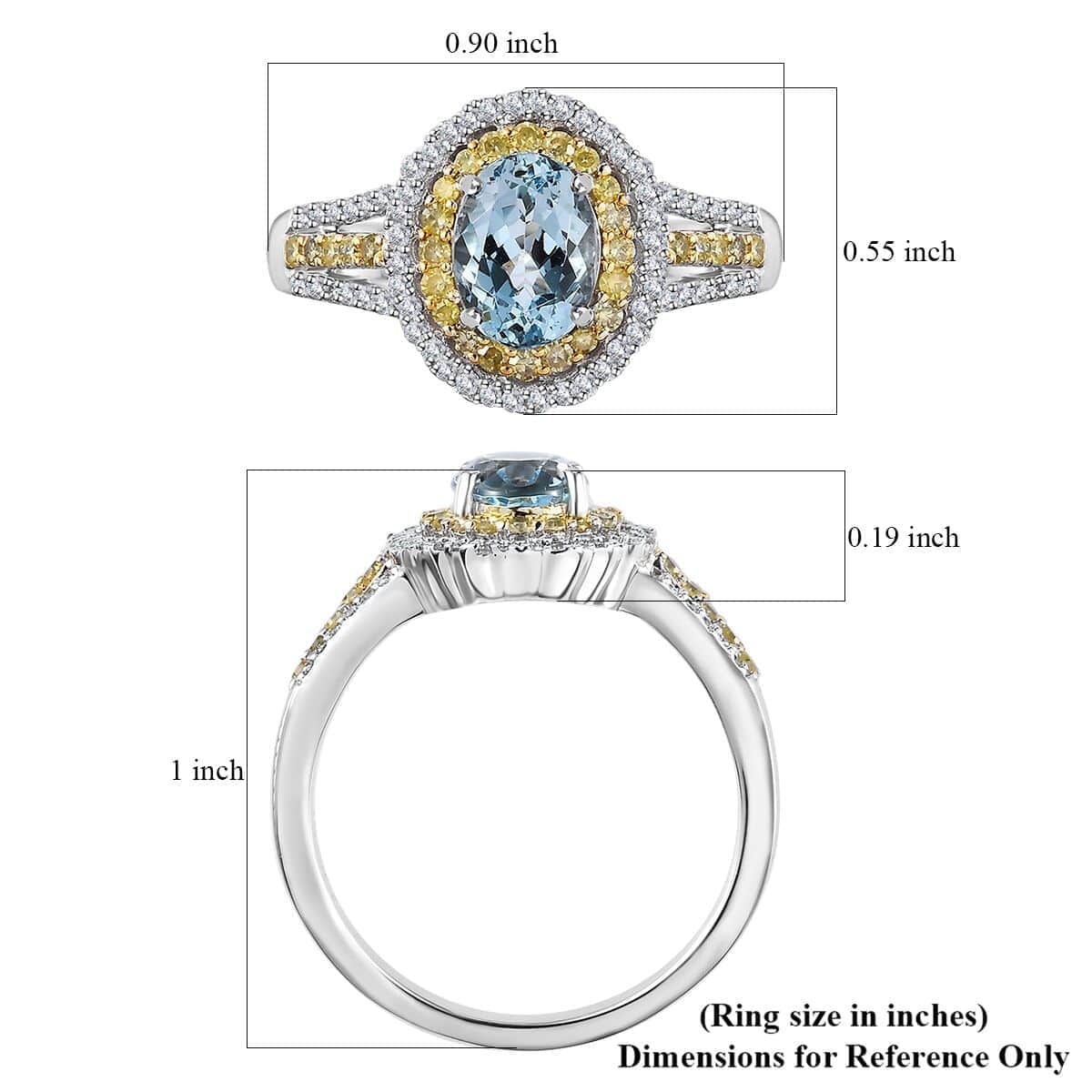 Luxoro 10K White Gold Premium Santa Maria Aquamarine, Natural Yellow and White Diamond I2-I3 Ring (Size 10.0) 4.35 Grams 1.65 ctw image number 5