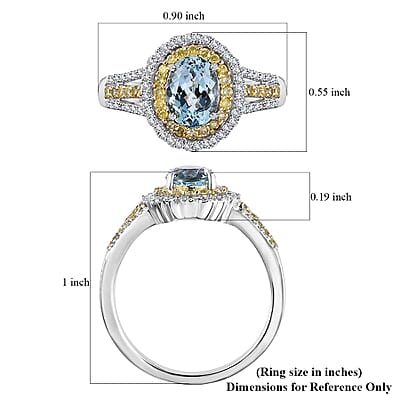 Luxoro Premium Santa Maria Aquamarine, I2-I3 Natural Yellow and White Diamond 1.65 ctw Ring in 10K White Gold (Size 10.0) 4.35 Grams