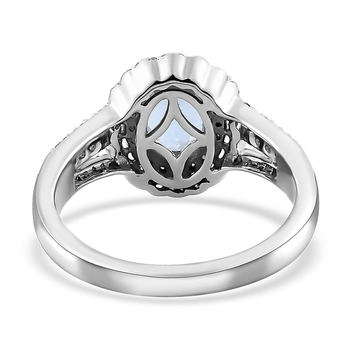 Luxoro Premium Santa Maria Aquamarine, I2-I3 Natural Yellow and White Diamond 1.65 ctw Ring in 10K White Gold (Size 7.0) 4.35 Grams image number 4