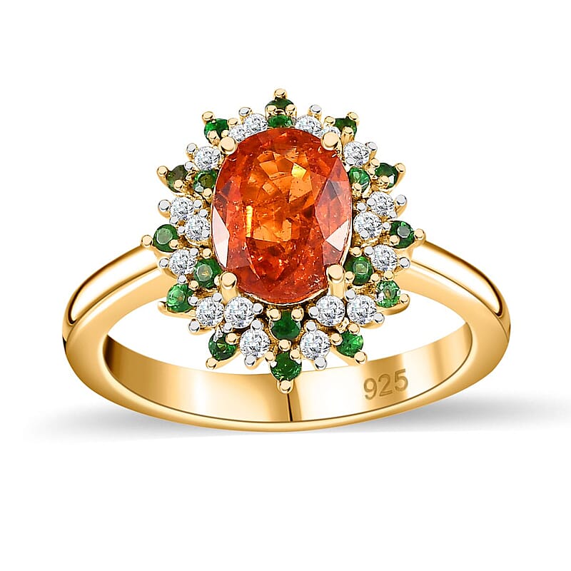 AAA Tanzania Spessartite Garnet and Multi Gemstone Floral Ring in Vermeil Yellow Gold Over Sterling Silver (Size 10.0) 2.40 ctw