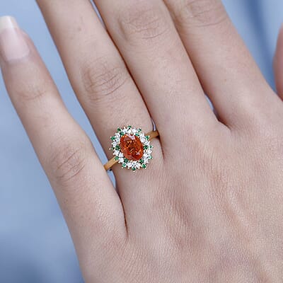AAA Tanzania Spessartite Garnet and Multi Gemstone Floral Ring in Vermeil Yellow Gold Over Sterling Silver (Size 10.0) 2.40 ctw