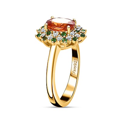 AAA Tanzania Spessartite Garnet and Multi Gemstone Floral Ring in Vermeil Yellow Gold Over Sterling Silver (Size 10.0) 2.40 ctw
