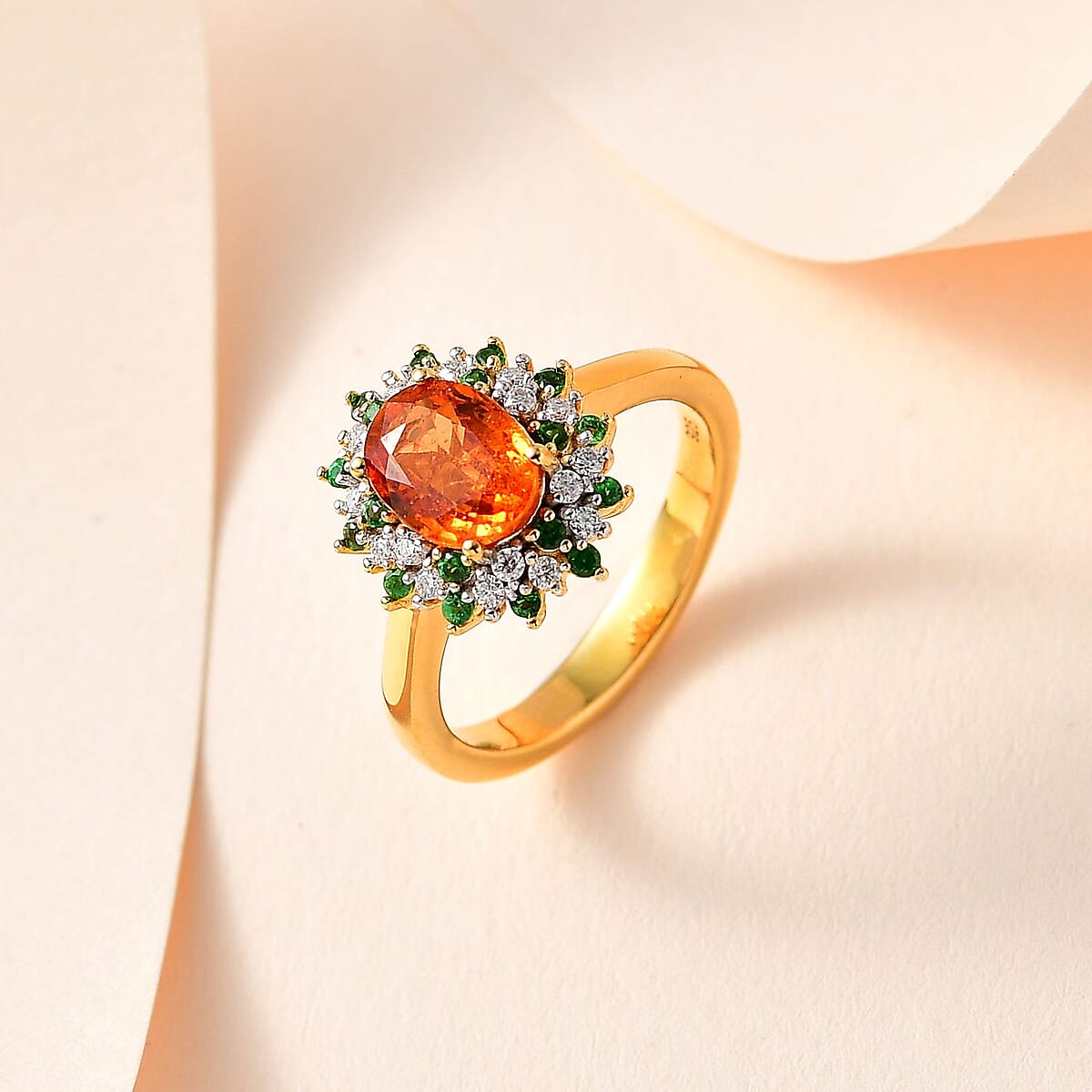 AAA Tanzania Spessartite Garnet and Multi Gemstone Floral Ring in Vermeil Yellow Gold Over Sterling Silver (Size 9.0) 2.40 ctw image number 1