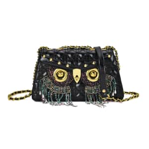 Luyitechuanqi Life Style Black Owl Shape Faux Leather Crossbody Bag with Shoulder Strap