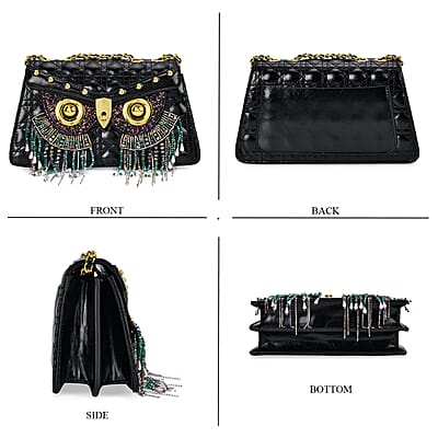Luyitechuanqi Life Style Black Owl Shape Faux Leather Crossbody Bag with Shoulder Strap