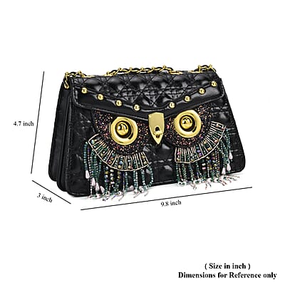 Luyitechuanqi Life Style Black Owl Shape Faux Leather Crossbody Bag with Shoulder Strap