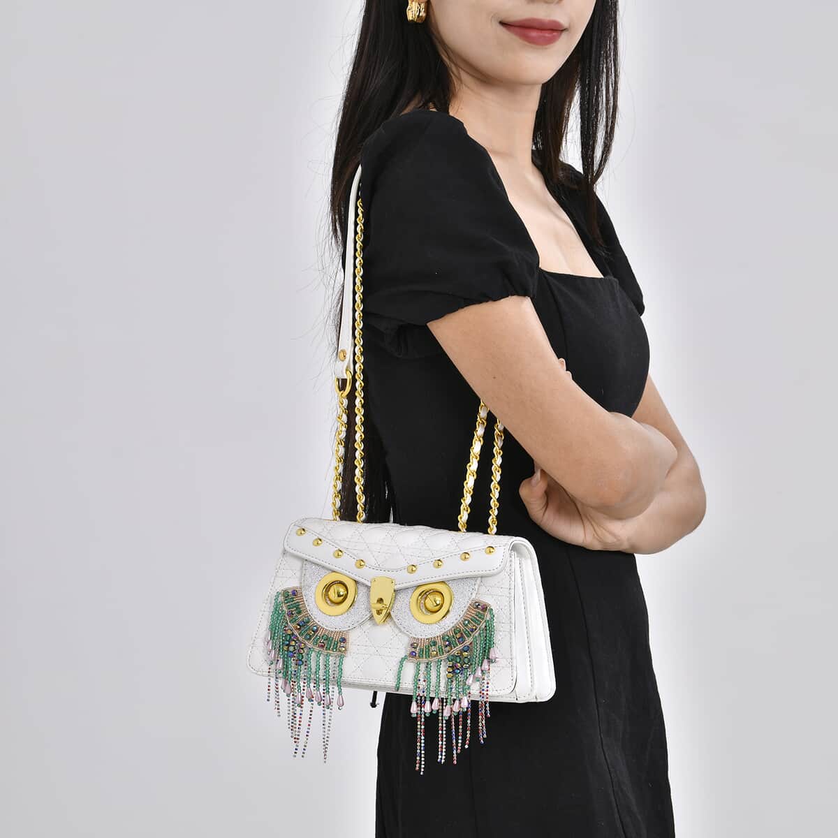 Luyitechuanqi Life Style White Owl Shape Faux Leather Crossbody Bag with Shoulder Strap image number 2