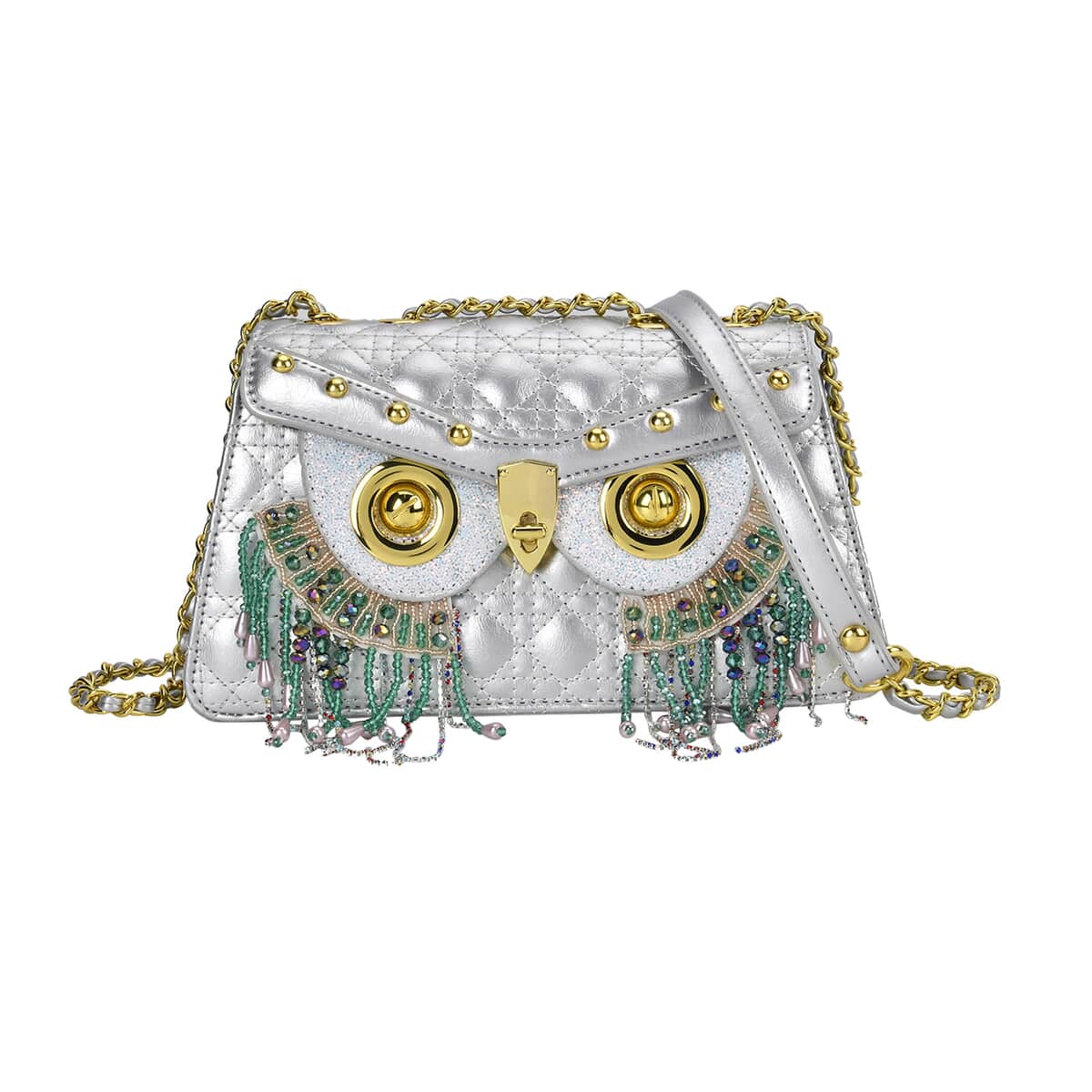 Luyitechuanqi Life Style Silver Owl Shape Faux Leather Crossbody Bag with Shoulder Strap image number 0