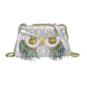 Luyitechuanqi Life Style Silver Owl Shape Faux Leather Crossbody Bag with Shoulder Strap