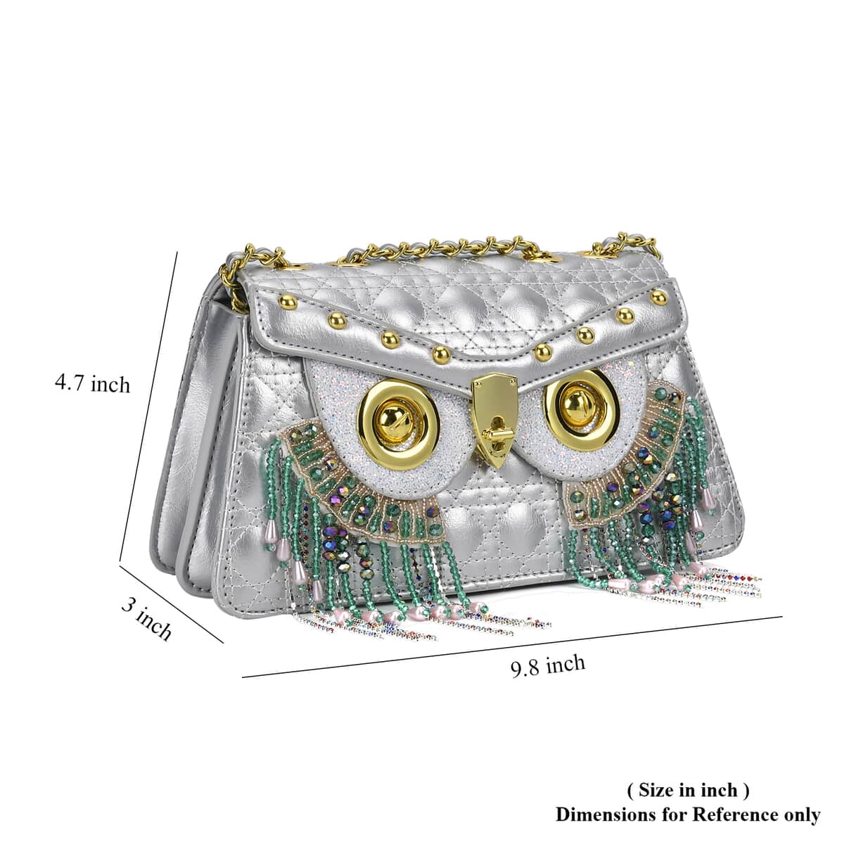 Luyitechuanqi Life Style Silver Owl Shape Faux Leather Crossbody Bag with Shoulder Strap image number 6