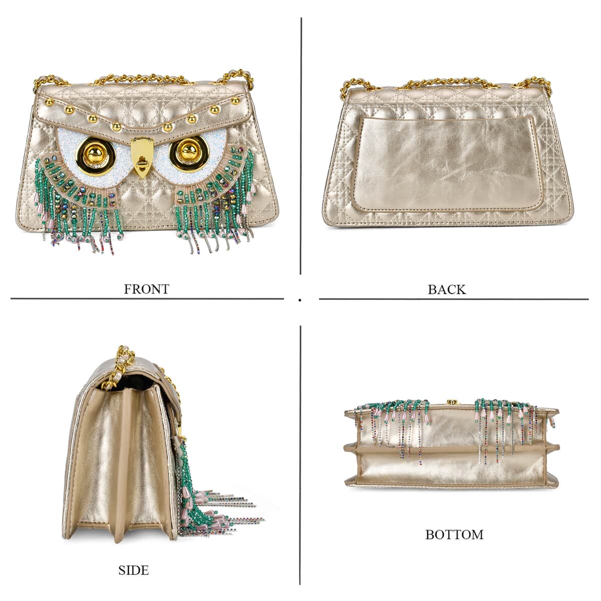 Luyitechuanqi Life Style Gold Owl Shape Faux Leather Crossbody Bag with Shoulder Strap image number 3