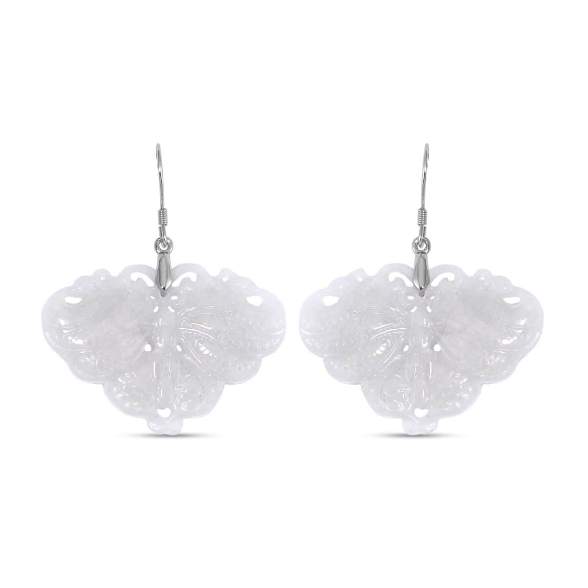 Natural Jade Carved Butterfly Earrings in Rhodium Over Sterling Silver 62.00 ctw image number 0