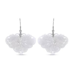 Natural Jade Carved Butterfly Earrings in Rhodium Over Sterling Silver 62.00 ctw