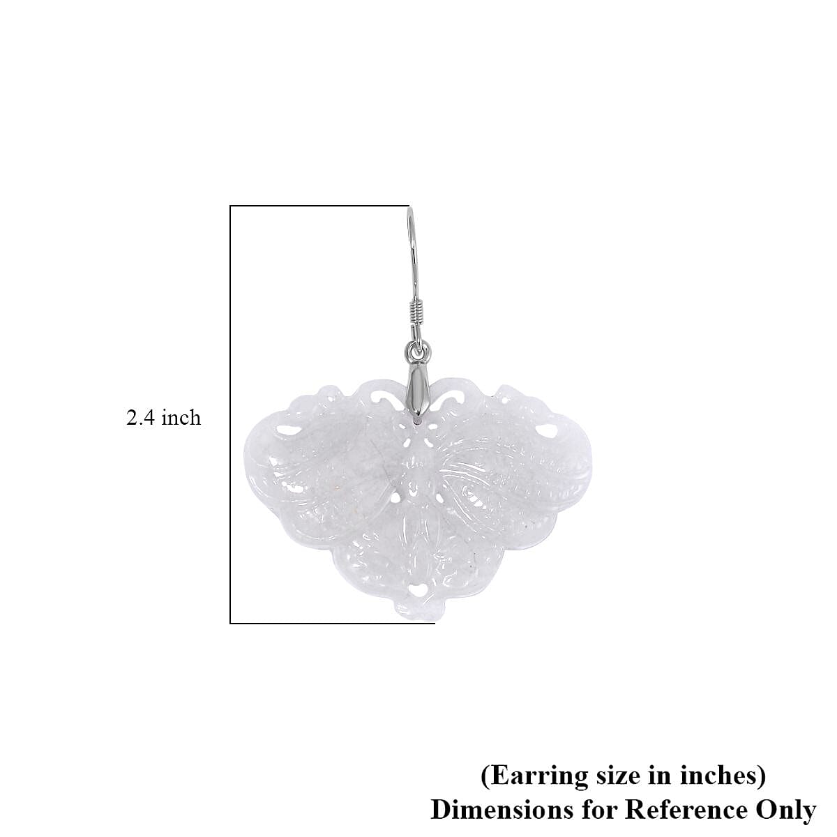 Natural Jade Carved Butterfly Earrings in Rhodium Over Sterling Silver 62.00 ctw