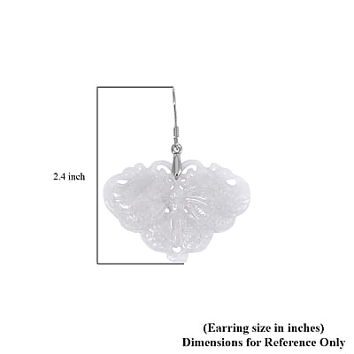 Natural Jade Carved Butterfly Earrings in Rhodium Over Sterling Silver 62.00 ctw