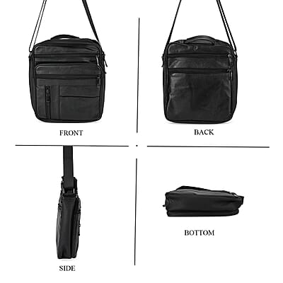 Genuine Leather Men's Crossbody Bag with Croc-Embossed Pattern Flap
