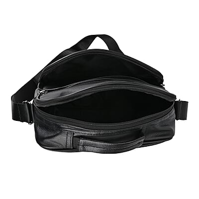 Genuine Leather Men's Crossbody Bag with Croc-Embossed Pattern Flap