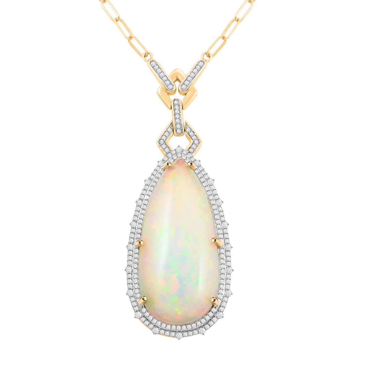 Luxoro 14K Yellow Gold Ethiopian Welo Opal and G-H I2 Diamond Necklace (18 Inches) 11.55 Grams 30.18 ctw image number 0