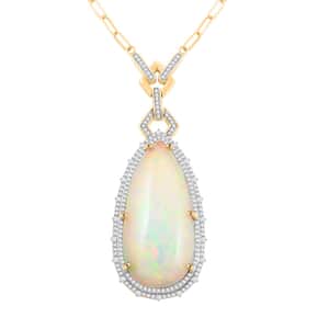 Luxoro 14K Yellow Gold Ethiopian Welo Opal and G-H I2 Diamond Necklace (18 Inches) 11.55 Grams 30.18 ctw