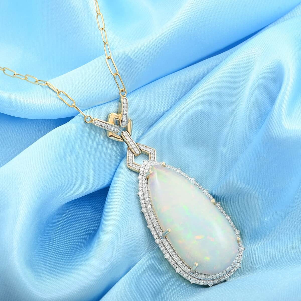Luxoro 14K Yellow Gold Ethiopian Welo Opal and G-H I2 Diamond Necklace (18 Inches) 11.55 Grams 30.18 ctw image number 1
