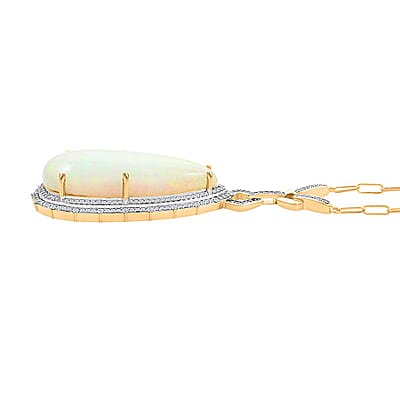 Luxoro 14K Yellow Gold Ethiopian Welo Opal and G-H I2 Diamond Necklace (18 Inches) 11.55 Grams 30.18 ctw