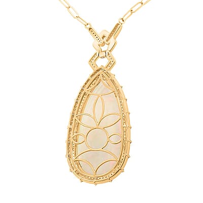 Luxoro 14K Yellow Gold Ethiopian Welo Opal and G-H I2 Diamond Necklace (18 Inches) 11.55 Grams 30.18 ctw