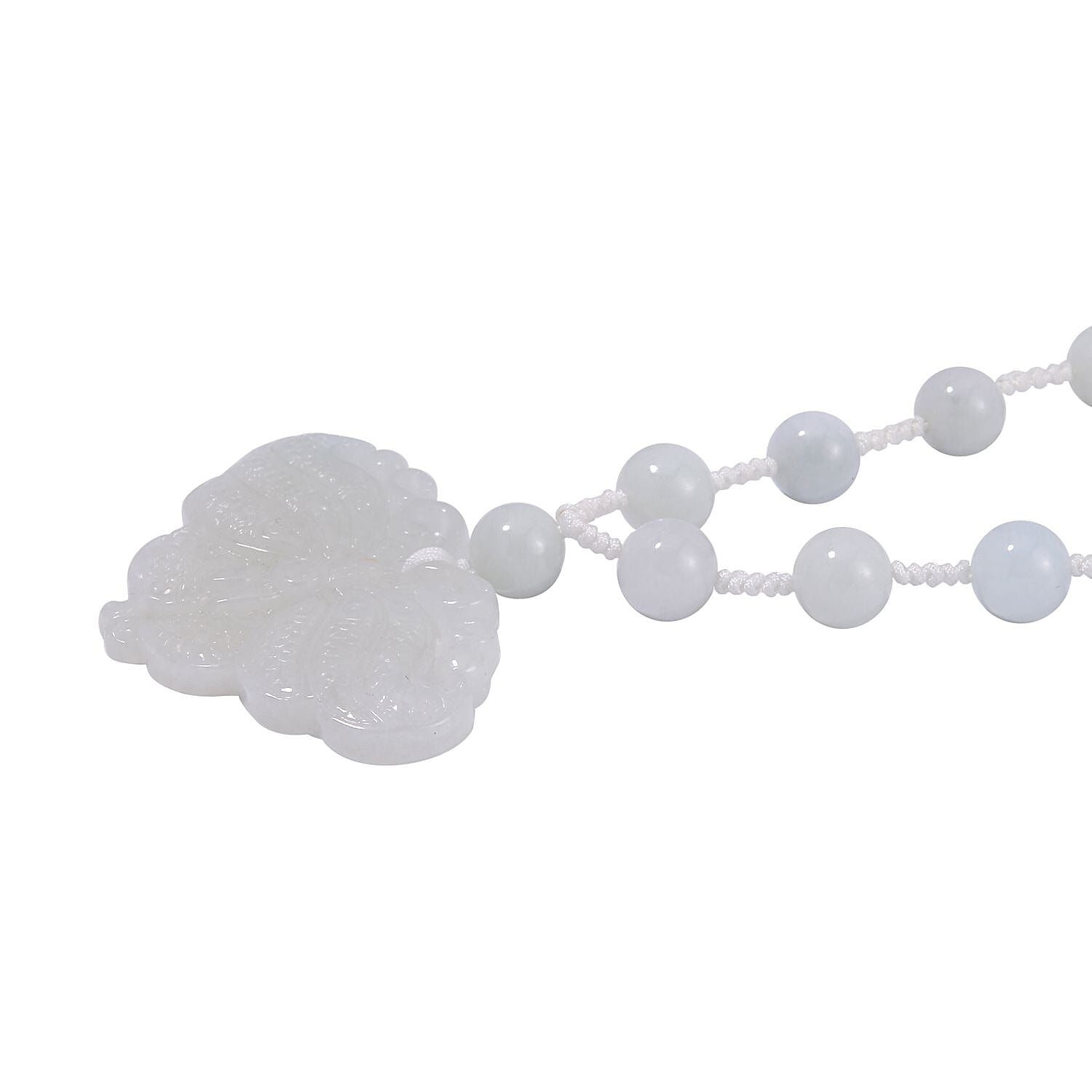Natural Jade Carved Butterfly Necklace 20 Inches in Rhodium Over Sterling Silver 200.00 ctw