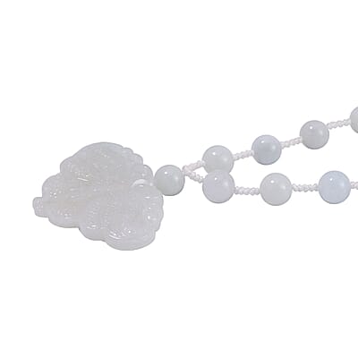 Natural Jade Carved Butterfly Necklace 20 Inches in Rhodium Over Sterling Silver 200.00 ctw