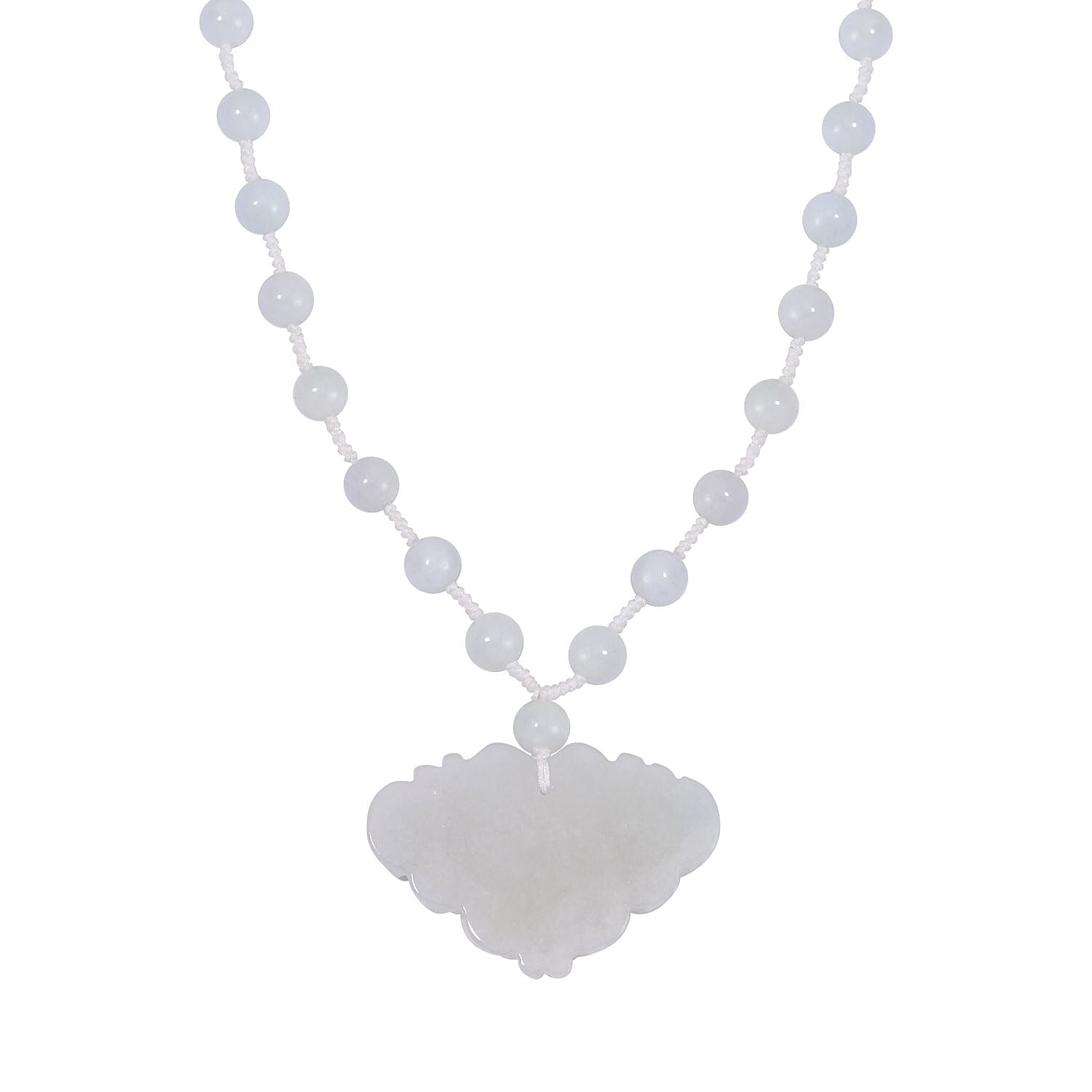 Natural Jade Carved Butterfly Necklace 20 Inches in Rhodium Over Sterling Silver 200.00 ctw