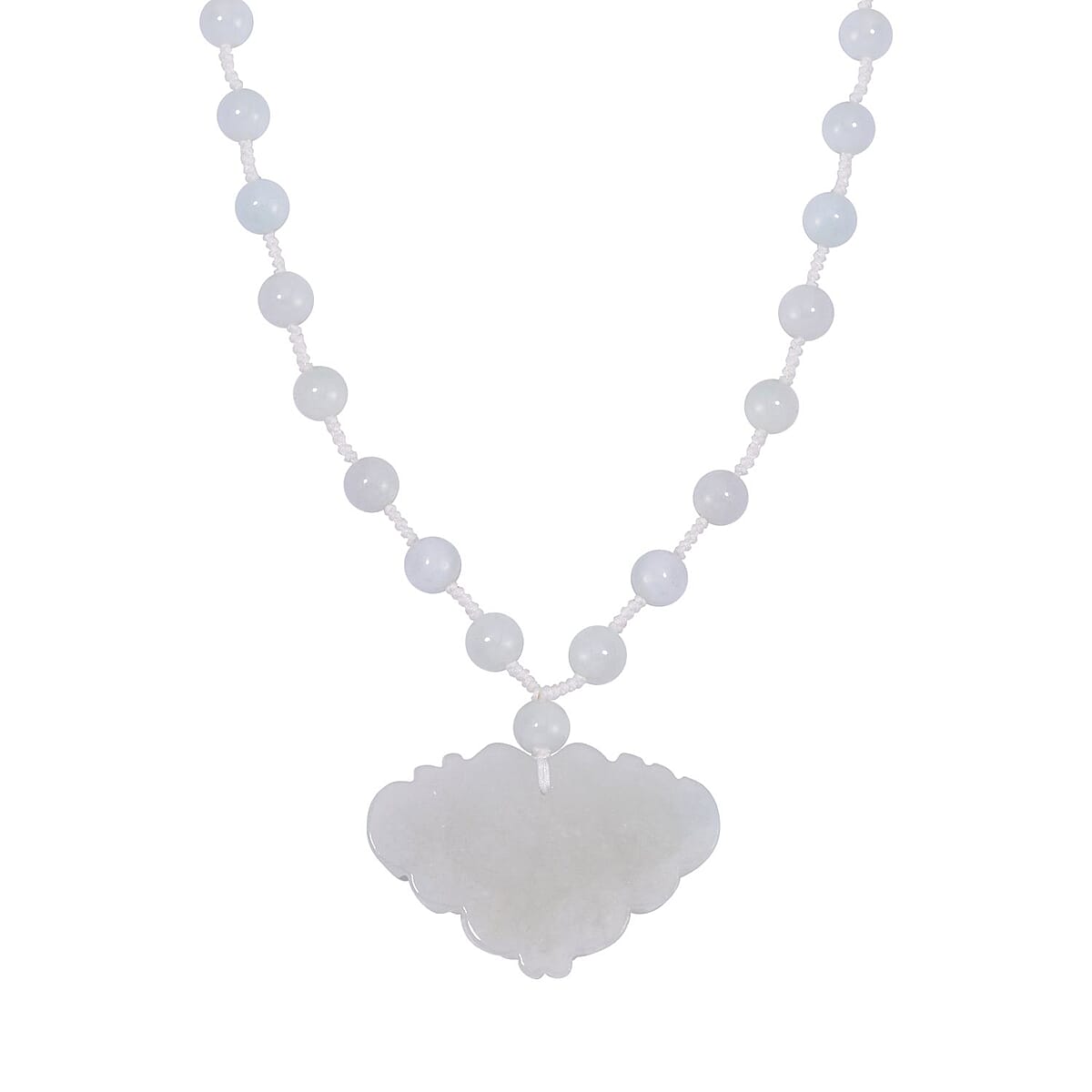 Natural Jade Carved Butterfly Necklace (20 Inches) in Rhodium Over Sterling Silver 200.00 ctw image number 3