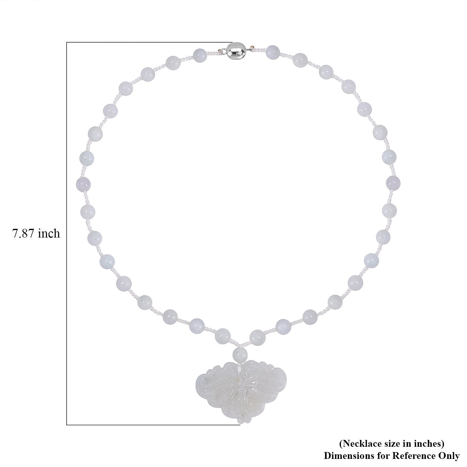 Natural Jade Carved Butterfly Necklace 20 Inches in Rhodium Over Sterling Silver 200.00 ctw