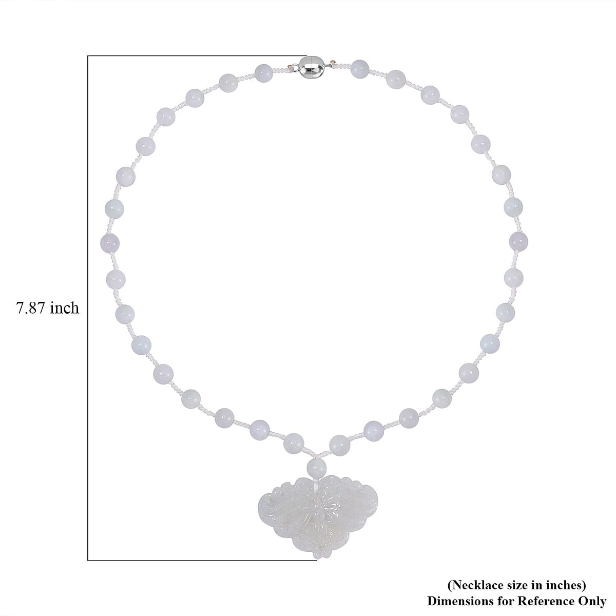 Natural Jade Carved Butterfly Necklace (20 Inches) in Rhodium Over Sterling Silver 200.00 ctw image number 5