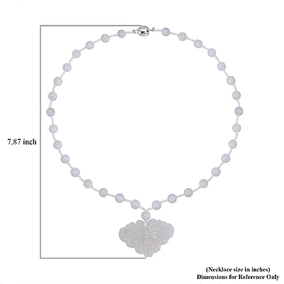 Natural Jade Carved Butterfly Necklace 20 Inches in Rhodium Over Sterling Silver 200.00 ctw
