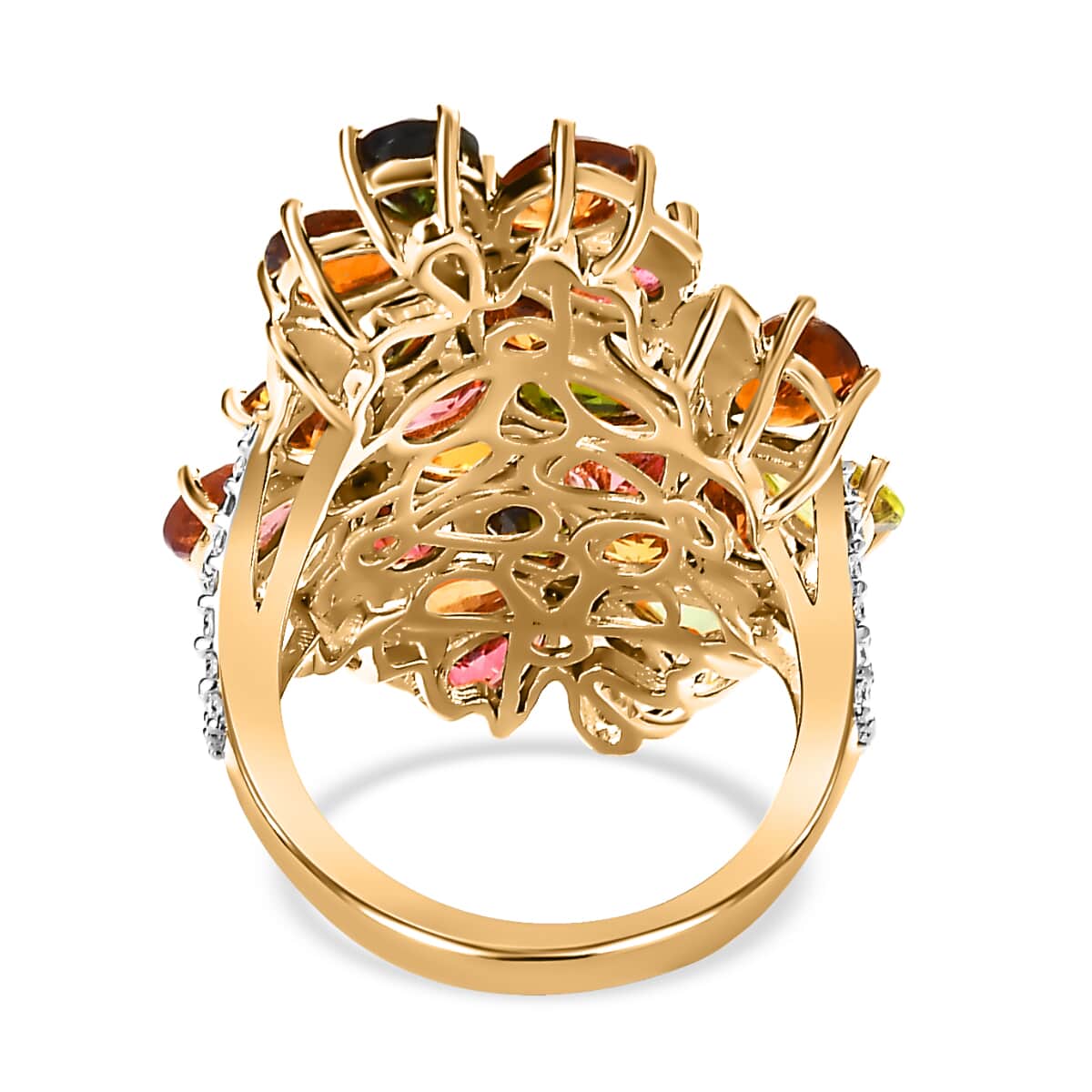Multi-Tourmaline and Moissanite Floral Ring in Vermeil Yellow Gold Over Sterling Silver (Size 10.0) 9.30 ctw image number 4