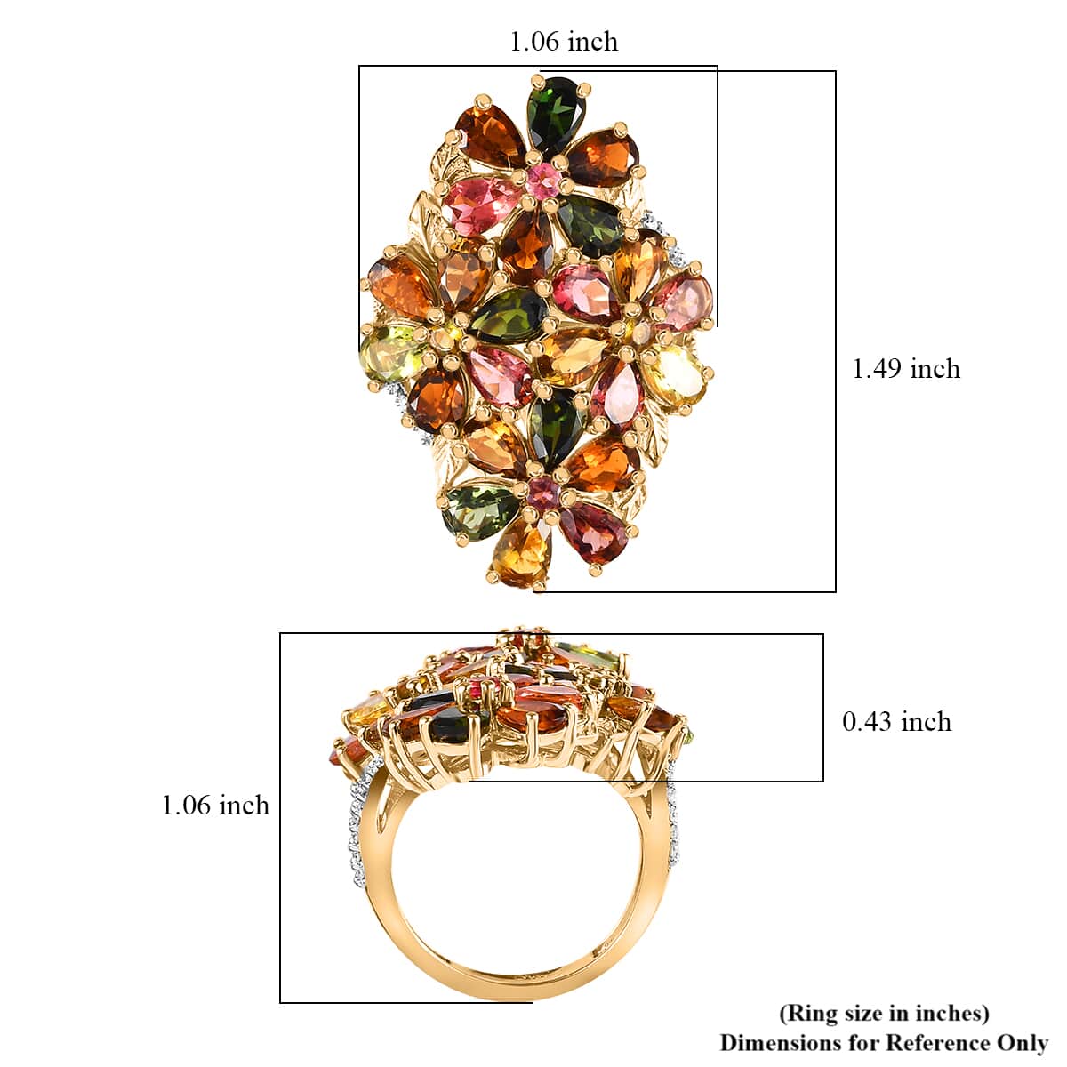 Multi-Tourmaline and Moissanite Floral Ring in Vermeil Yellow Gold Over Sterling Silver (Size 10.0) 9.30 ctw image number 5