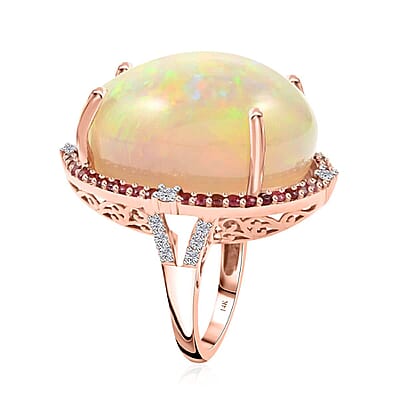 Luxoro 14K Rose Gold Ethiopian Welo Opal, Pink Tourmaline and Diamond G-H I2 Ring (Size 7.0) 36.20 ctw