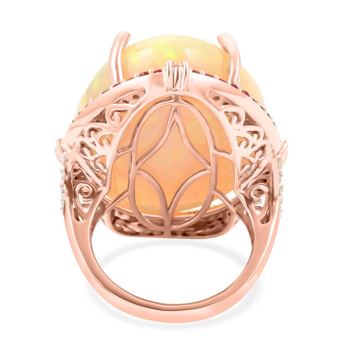 Luxoro 14K Rose Gold Ethiopian Welo Opal, Pink Tourmaline and Diamond G-H I2 Ring (Size 7.0) 36.20 ctw image number 4