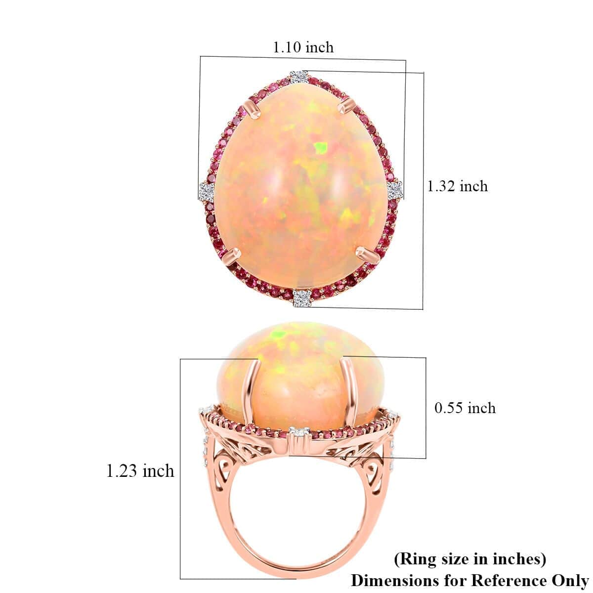 Luxoro 14K Rose Gold Ethiopian Welo Opal, Pink Tourmaline and Diamond G-H I2 Ring (Size 7.0) 36.20 ctw image number 5
